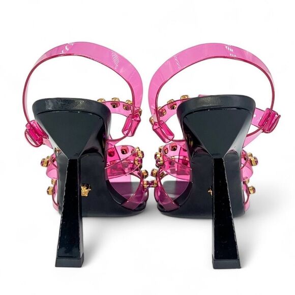 NWOT DUALIPAxVERSACE Medusa Runway Studded Jelly Slant Heel Sandals Size… - Picture 9 of 14